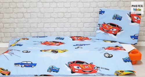 Kék autós ovis ágynemű szett 90x140cm (310) (ovis huzat, 2 részes fehér) 