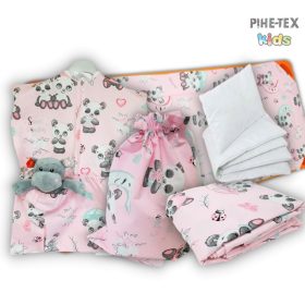   Sweet Panda, rózsa, 5 részes ovis kezdőcsomag (579/R) (2 részes fehér, ovis huzat, ovis zsák, tornazsák, óvodai derékalj) + ajándék ovis törölköző