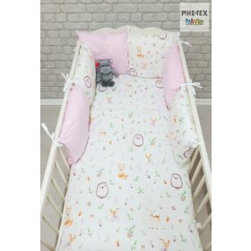   Mesés erdei állatkák, rózsa 3 részes babaágynemű szett fejvédőpárnákkal (614/R)