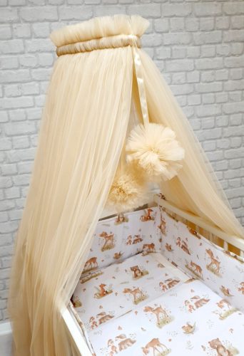 Virágos állatkák 4 részes babaágynemű szett bézs tüll függönnyel (704)