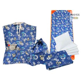   Mikrobi kék 5 részes ovis kezdőcsomag (611/K) (2 részes fehér, ovis huzat, ovis zsák, tornazsák, óvodai derékalj) + ajándék ovis törölköző