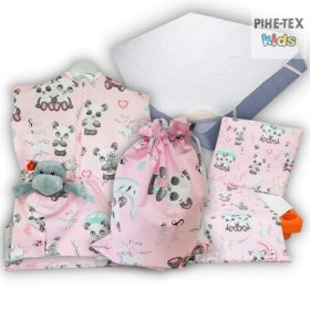   Sweet Panda, rózsa, 4 részes ovis kezdőcsomag (579/R) (2 részes mintás, ovis zsák, tornazsák, vízhatlan matracvédő lepedő) + ajándék ovis törölköző