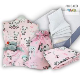   Sweet Panda, rózsa, 5 részes ovis kezdőcsomag (579/R) (2 részes fehér, ovis huzat, ovis zsák, tornazsák, vízhatlan matracvédő lepedő) + ajándék ovis törölköző