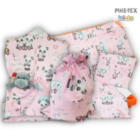   Sweet panda rózsa 4 részes ovis kezdőcsomag (579/R) (2 részes töltet nélküli ágynemű szett, ovis zsák, tornazsák, óvodai derékalj) + ajándék ovis törölköző