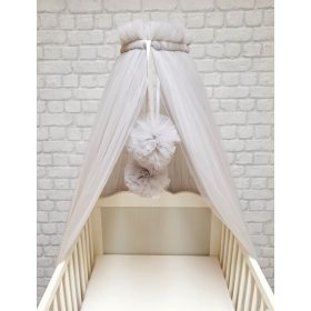 Tüll baldachin függöny 2db pompommal szürke